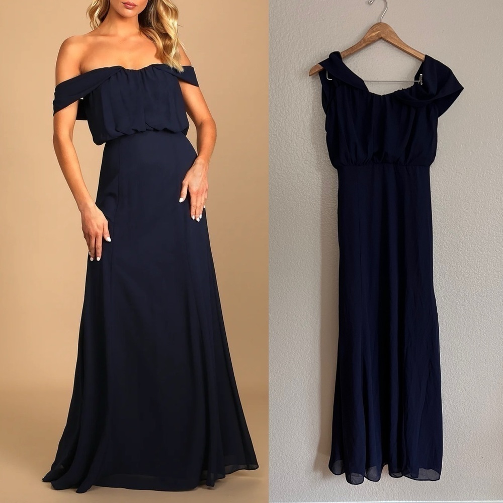 NWOT Lulus Enduring Love Navy Blue Off-the-Shoulder Maxi Dress